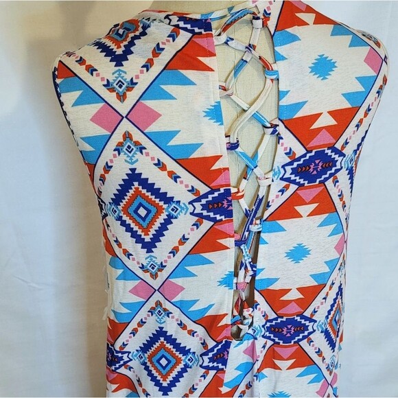 Rue 21 Aztec Boho Western Open Front Long Vest Fringe Cardigan Size Medium - Picture 2 of 7